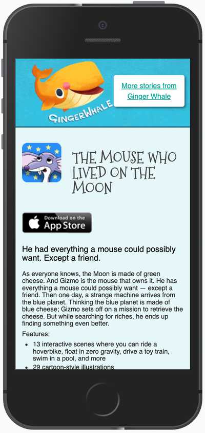 Sample screen from a Ginger Whale story page