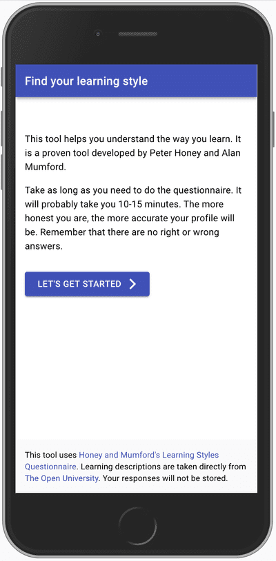 Intro page on an iPhone