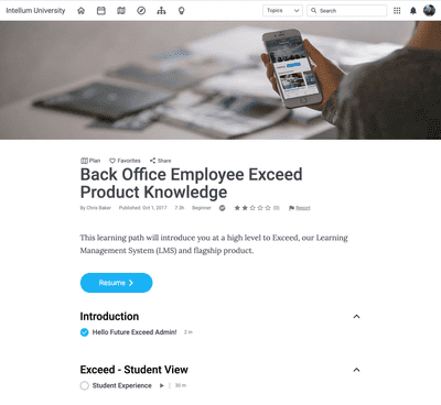 View of activity content in Exceed